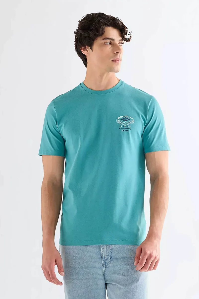 Wrangler® ανδρικό T-shirt με print Regular Fit "Small Americana" - 112377983 Πράσινο Aqua