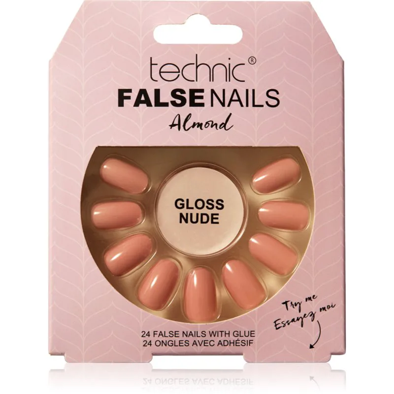 Technic Cosmetics False Nails Almond Ψεύτικα νύχια Gloss Nude 24 τμχ