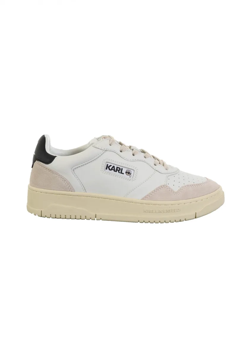 KARL LAGERFELD ΠΑΠΟΥΤΣΙΑ SNEAKERS KREW ΜΠΕΖ ΛΕΠΤΟΜΕΡΕΙΕΣ ΛΕΥΚΟ