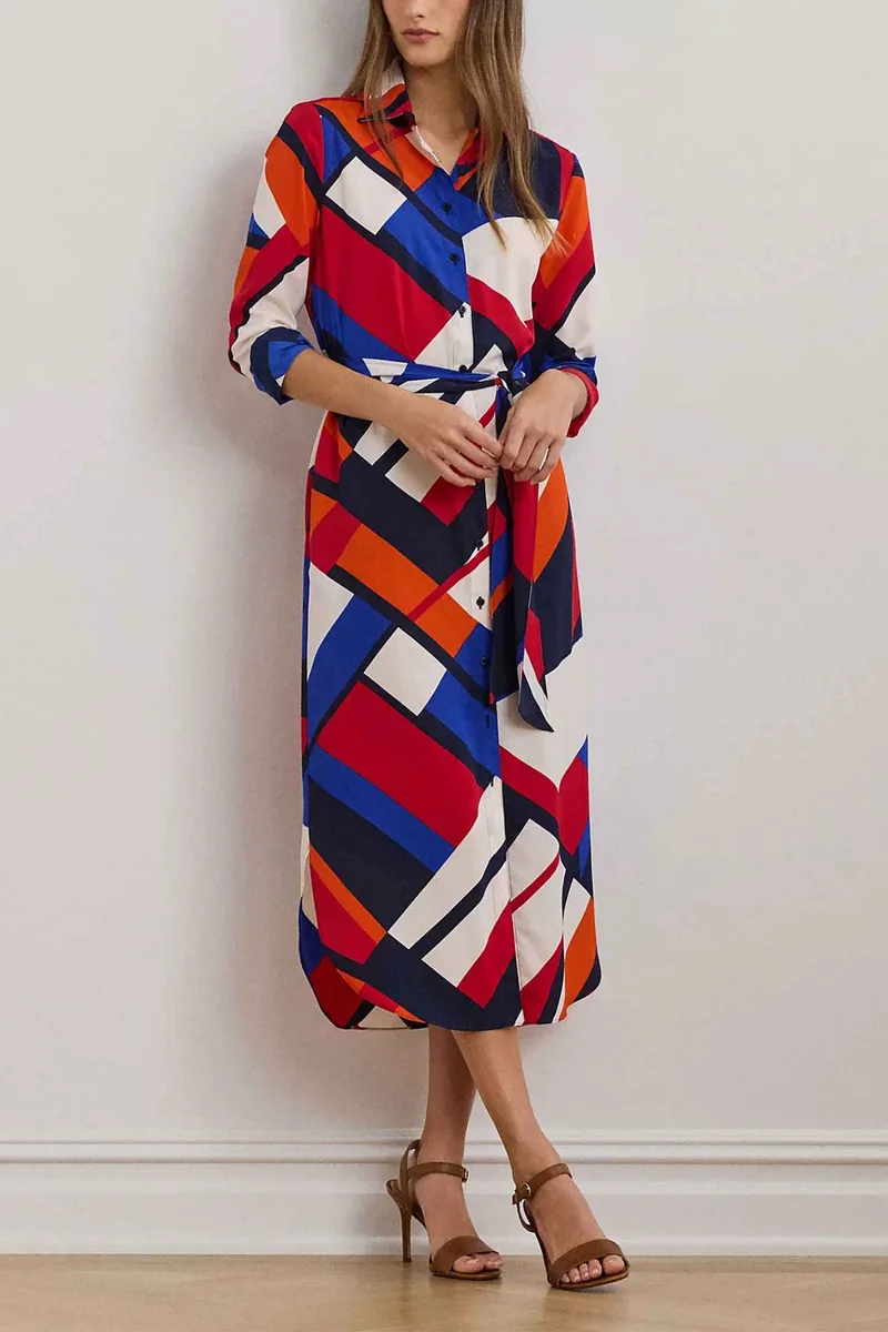 Lauren Ralph Lauren γυναικείο midi φόρεμα σεμιζιέ με all-over print - 200957063001 Πολύχρωμο