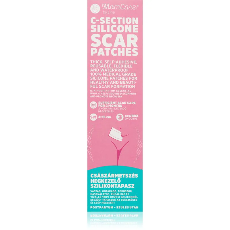 MomCare by Lina C-Section Silicone Scar Patches επιθέματα σιλικόνης για ουλές από καισαρική τομή μέγεθος S-M 3x15 cm 3 τμχ