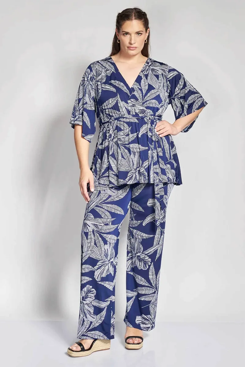 Parabita γυναικεία παντελόνα με floral print - 012610200449 Μπλε