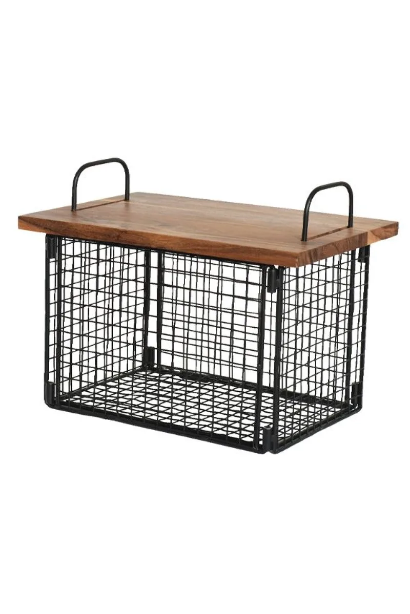 Καλαθι Μεταλλικο Με Ξυλινο Καπακι 44CM 44x32x37cm Μονόχρωμο Kaeming