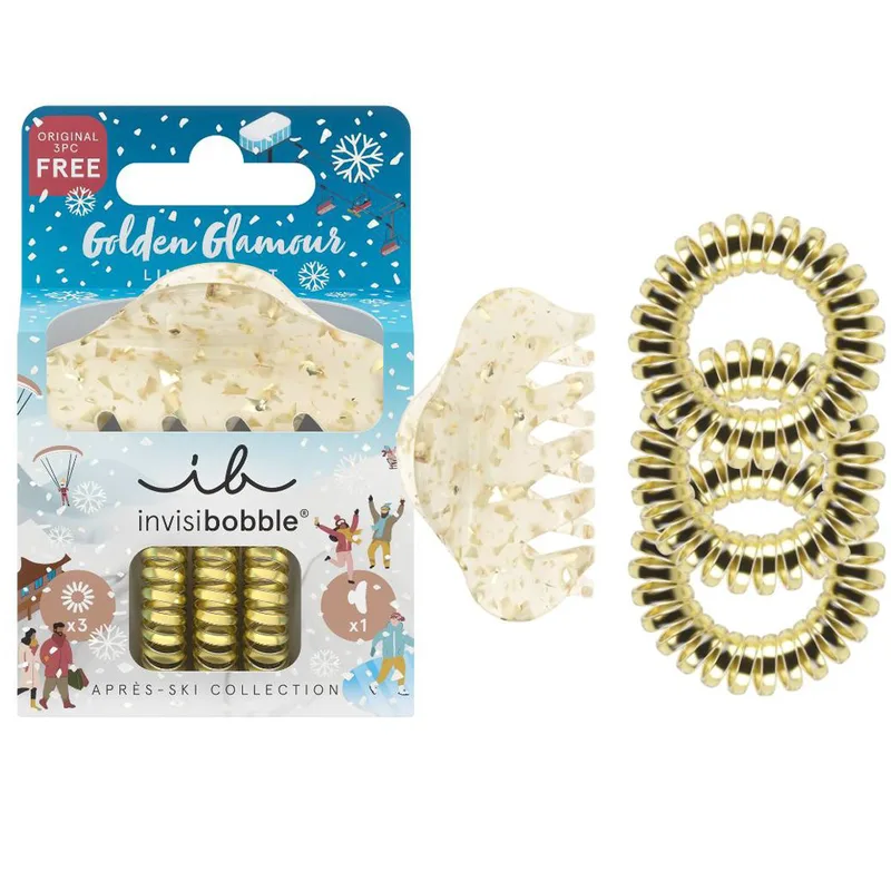 Invisibobble Promo Apres-Ski 24k Χρυσό The Original Hair Spiral 3 Τεμάχια & The Stylish Hair Claw 1 Τεμάχιο