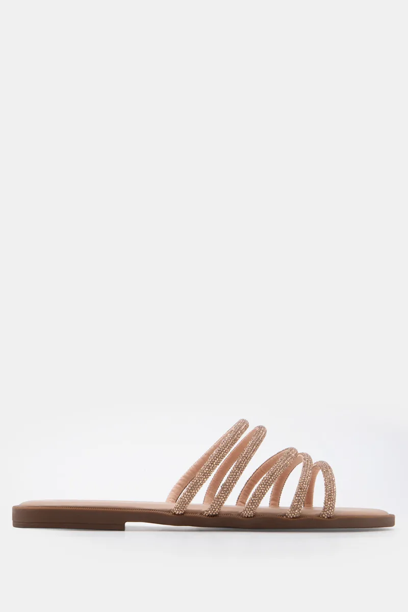 LUIGI DESIGN - Flat Σανδάλια με Πολλαπλά Λουράκια από Strass - Χαλκός