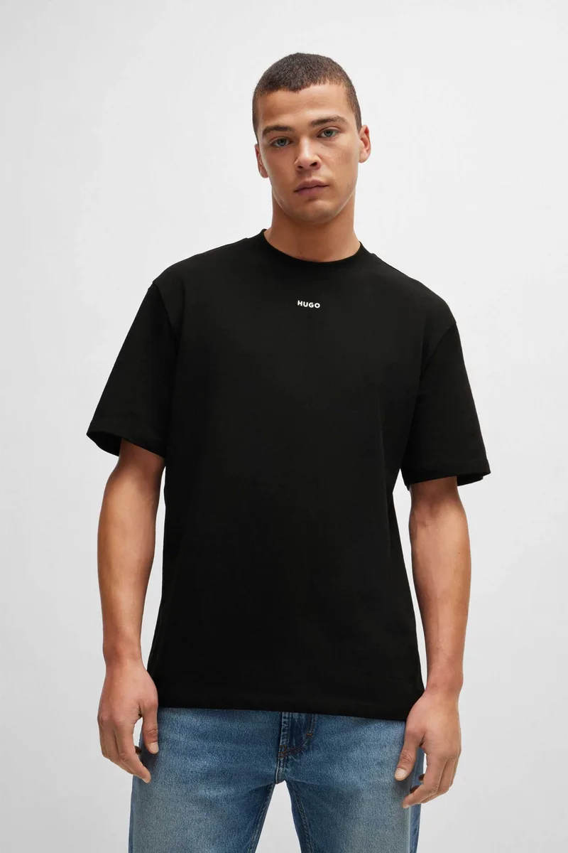 Hugo Boss ανδρικό T-shirt μονόχρωμο βαμβακερό με ανάγλυφο λογότυπο "Dapolino" - 50488330 Μαύρο