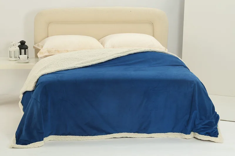 Κουβέρτα Fleece Με Sherpa Υπέρδιπλη Silk Fashion Shaved Royal Blue 220x240