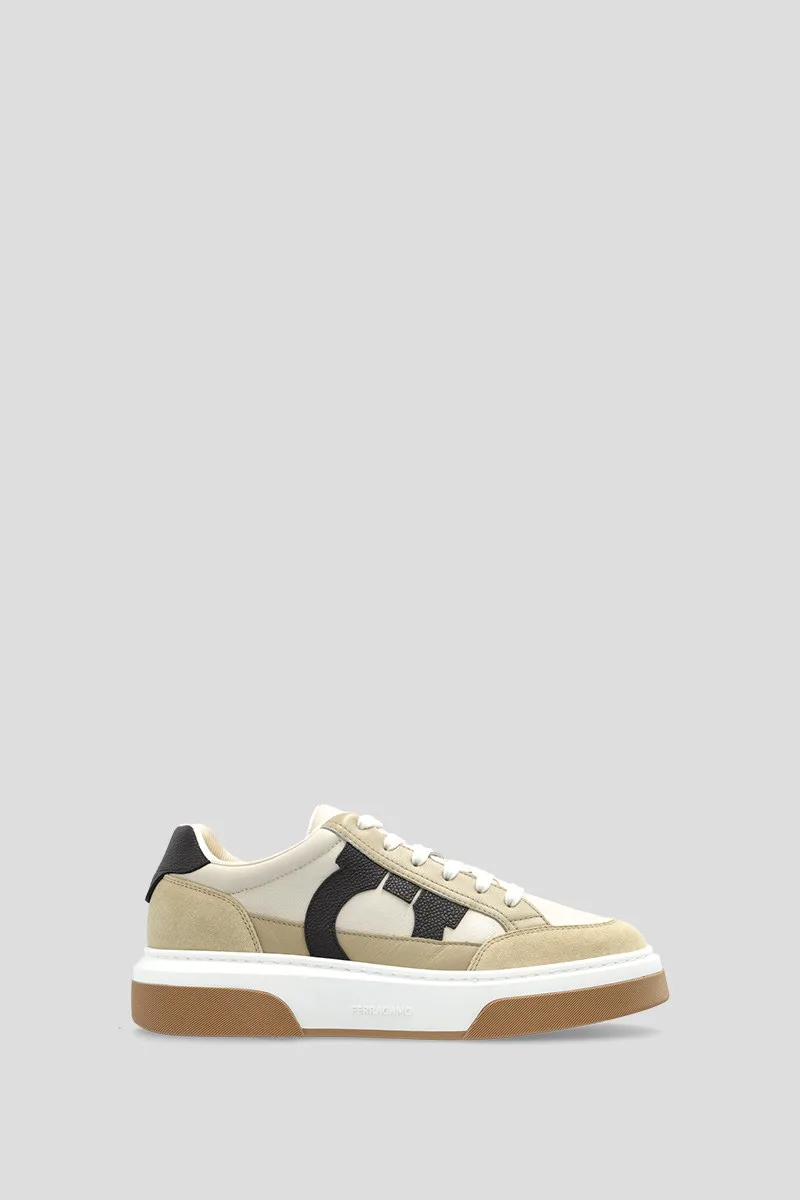 SALVATORE FERRAGAMO Ανδρικό Καφέ Low Cut Sneaker with Gancini Outline