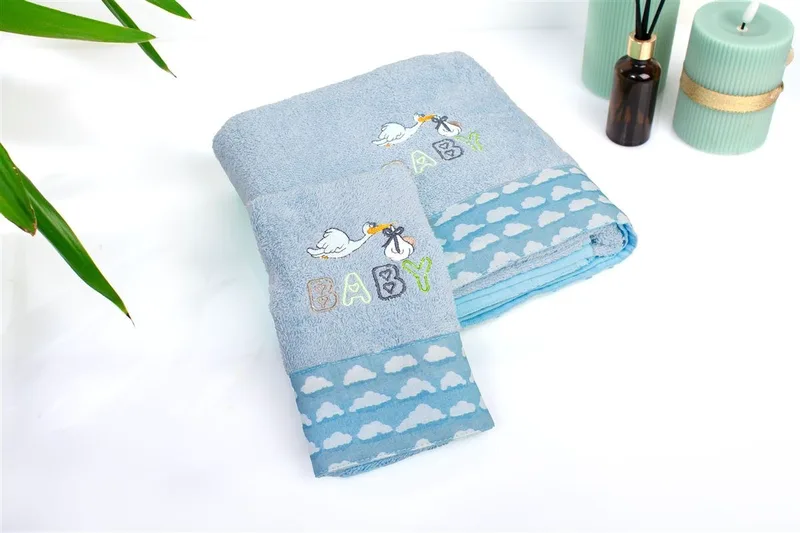 Σετ Βρεφικές Πετσέτες 2 Τεμαχίων Dimcol Stork 191 30X50-70X140 Sky Blue