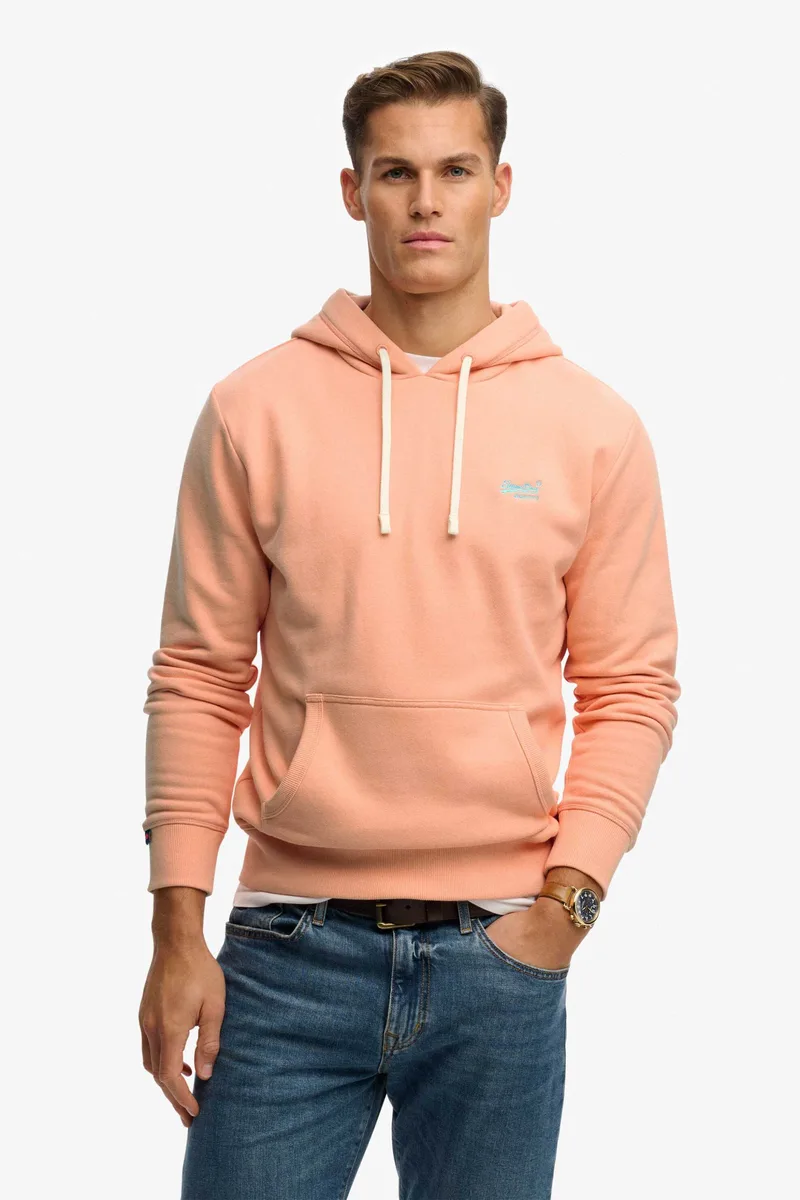 Superdry ανδρική μπλούζα φούτερ με κουκούλα και κεντημένο λογότυπο Loose Fit "Essential" - M2014518A Ροδακινί