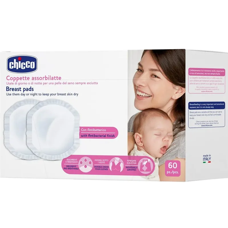 Chicco Breast Pads with Antibacterial Fabric Αντιβακτηριδιακά Επιθέματα Στήθους για την Αντιμετώπιση των Διαρροών του Γάλακτος Ανάμεσα στα Γεύματα 60 Τεμάχια