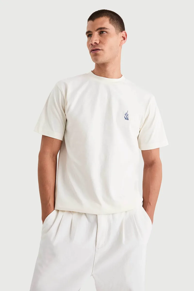 Nautica ανδρικό T-shirt με κεντημένο λογότυπο "Kokay" - N1V03992 Λευκό