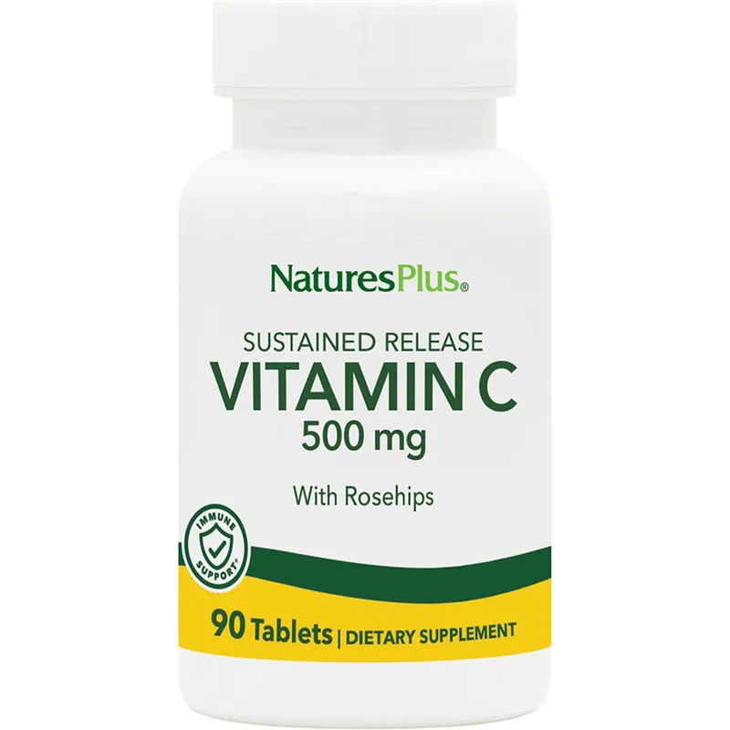 Natures Plus Vitamic C 500mg Συμπλήρωμα Διατροφής Βιταμίνης C με Εκχύλισμα Καρπών Αγριοτριανταφυλλιάς Παρατεταμένης Αποδέσμευσης για τη Φυσιολογική Λειτουργία του Ανοσοποιητικού Συστήματος & Αντιοξειδωτική Δράση 90tabs