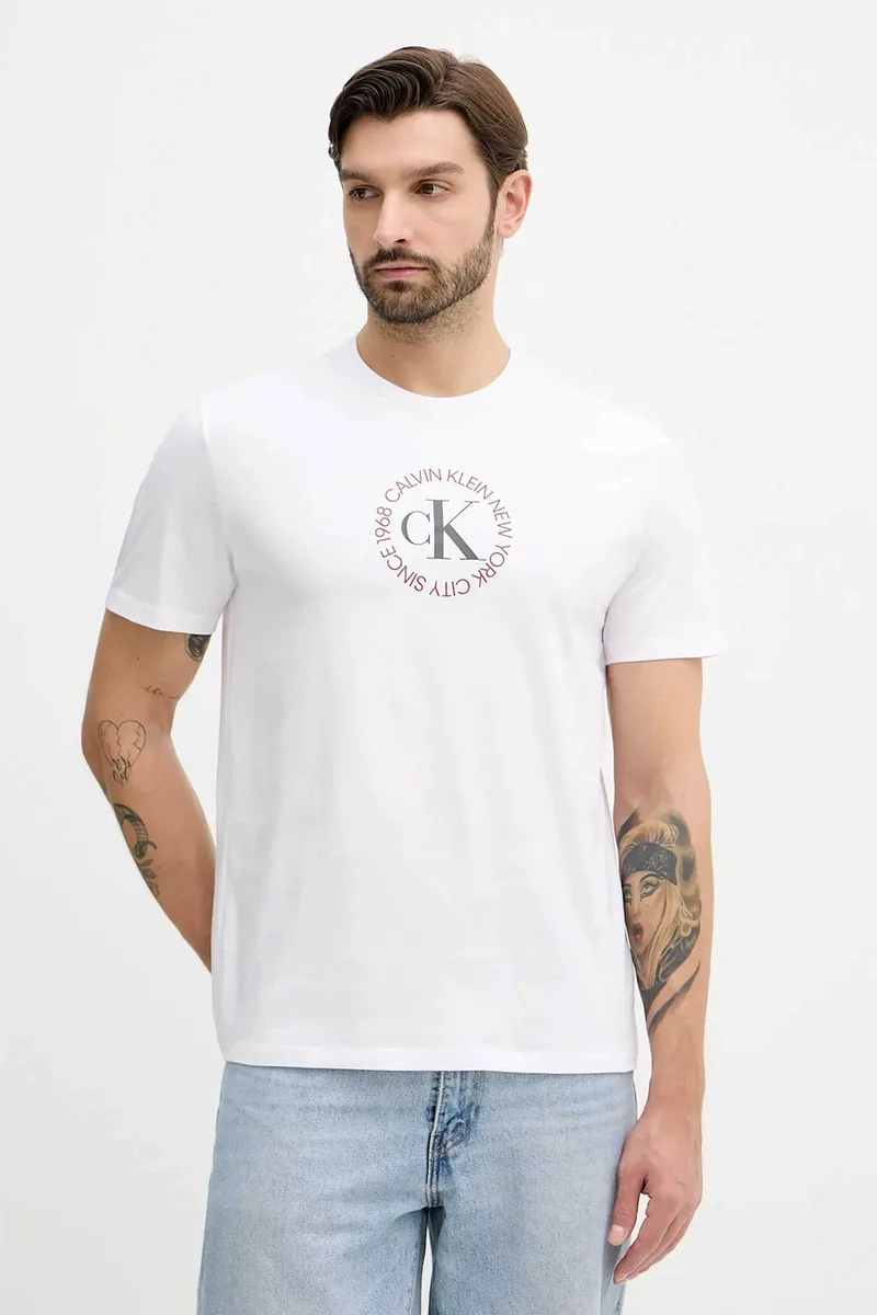 Calvin Klein Jeans ανδρικό T-shirt μονόχρωμο με λογότυπο Regular Fit - LV14RE816G Λευκό