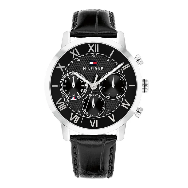 TOMMY HILFIGER Oxford Multifunction Black Dial Black Leather Strap 1710725