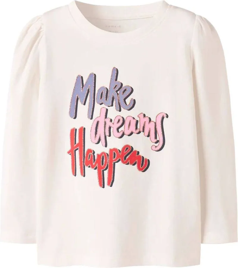 ΜΠΛΟΥΖΑ ΜΑΚΡΥΜΑΝΙΚΗ NAME IT NMFKALESJA MAKE DREAMS HAPPEN 13244905 ΛΕΥΚΟ (110CM)-(5 ΕΤΩΝ)