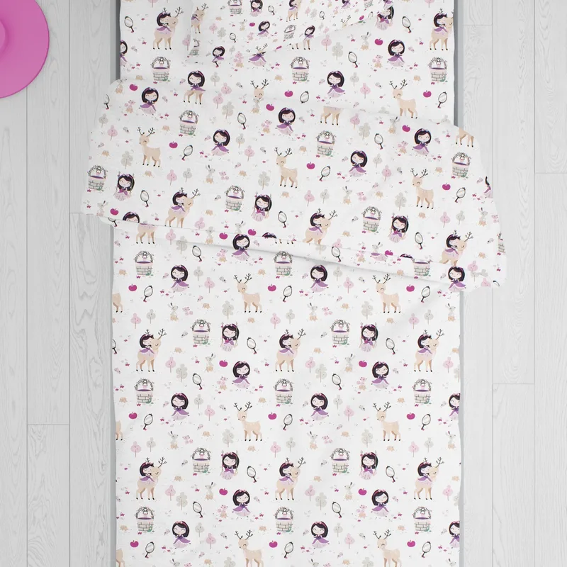 Σετ Παιδικά Σεντόνια Μονά 3 Τεμαχίων Dimcol Lily & Deer 179 White-Ροζ 160x240