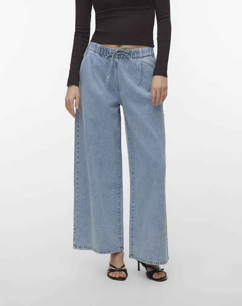 VERO MODA VMVALERIA MR WIDE PULL UP JEANS 10340282-Light Blue Denim DenimLightBlue