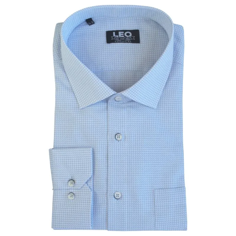 Πουκάμισο "Star Blank" γαλλικής ραφής με Rex γιακά, της Leo Collection - Chambray Blue/Pale White
