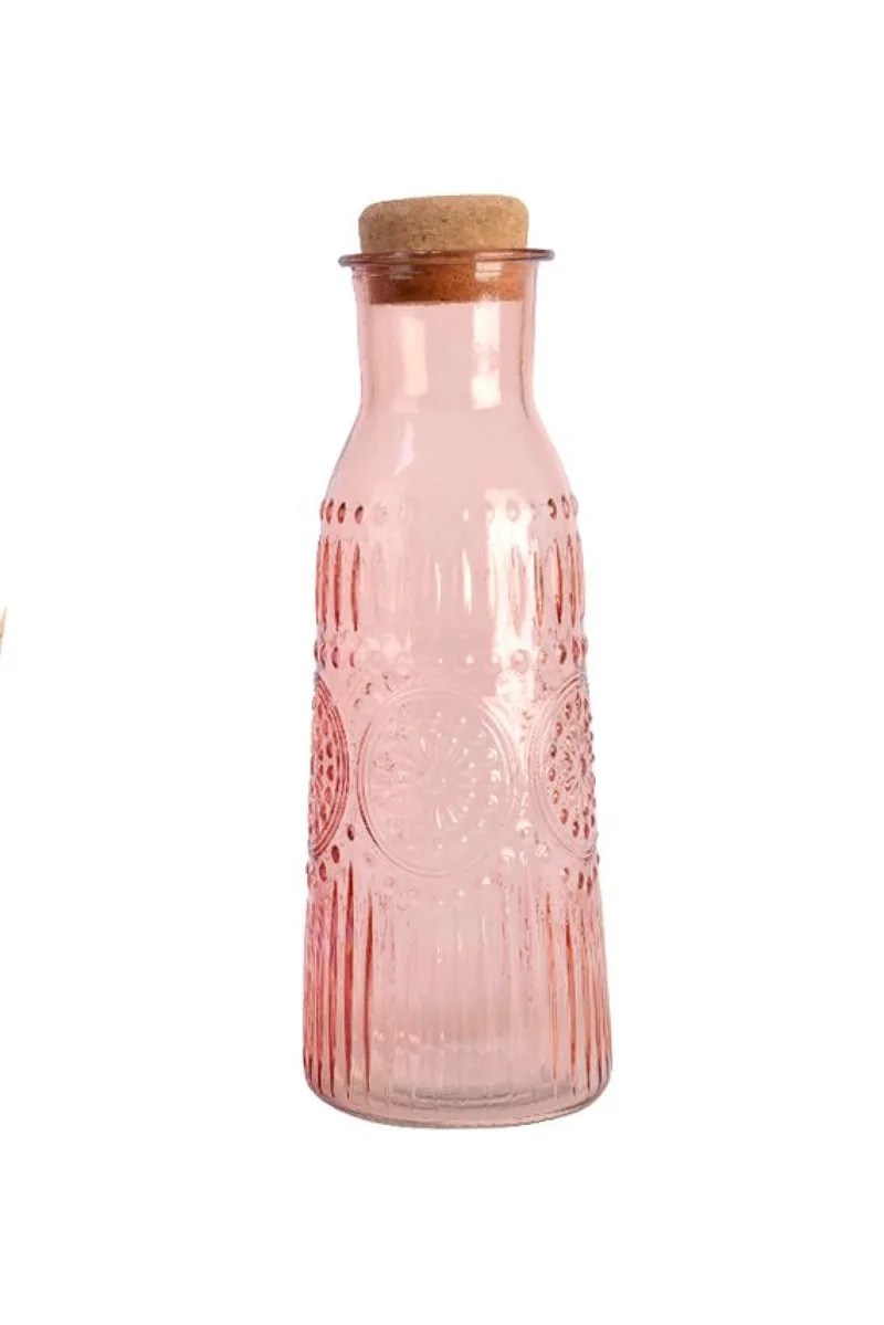 Καραφα Γυαλινη Με Αναγλυφο Σχεδιο 1Lt 9.5x9.5x27cm Ρόζ Kaeming