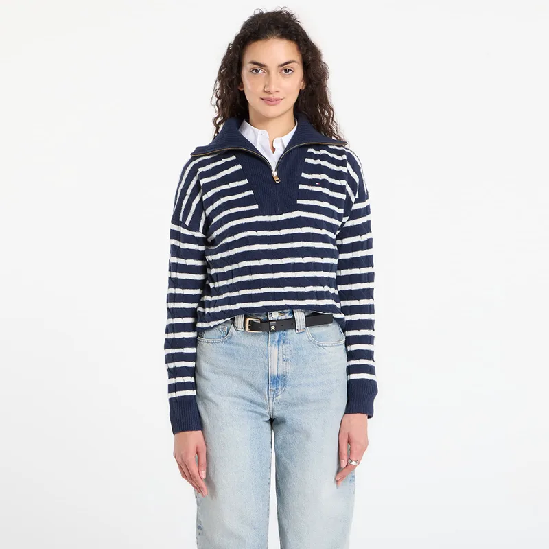 Πουλόβερ Tommy Hilfiger Soft Wool Cable 1/2 Zip Ls Sweater Dark Night Navy/ Ivory Petal Stp M