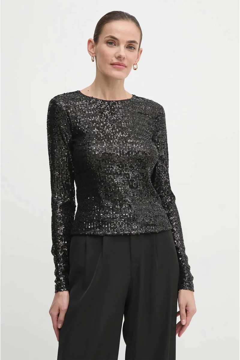 DKNY γυναικεία μπλούζα μονόχρωμη με all-over σχέδιο με παγιέτα - D2G4A119 Μαύρο