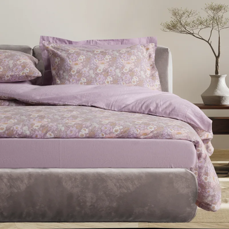 Das home σετ παπλωματοθηκη υπερδιπλη happy flannel 9682 grey, lilac 220χ240