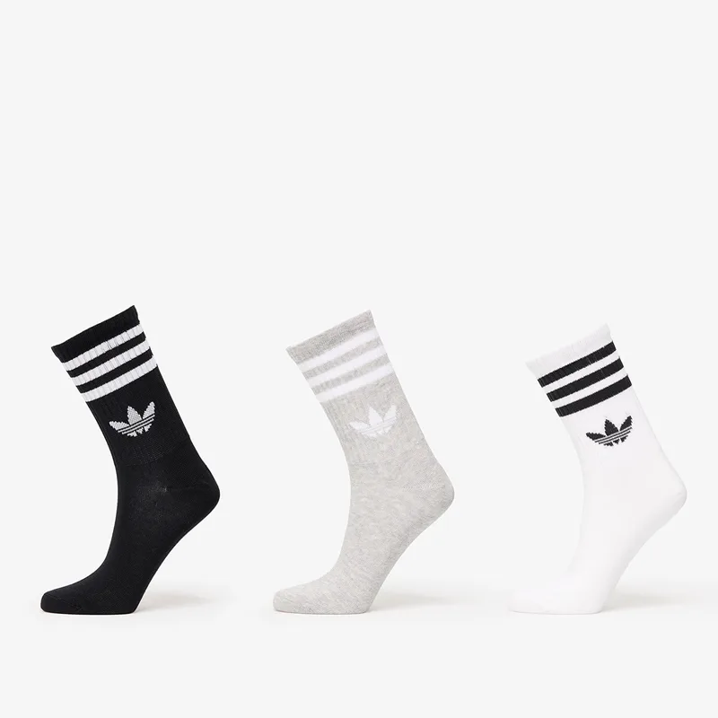 adidas 3-Stripes Crew Socks 3-Pack White/ Grey/ Black S