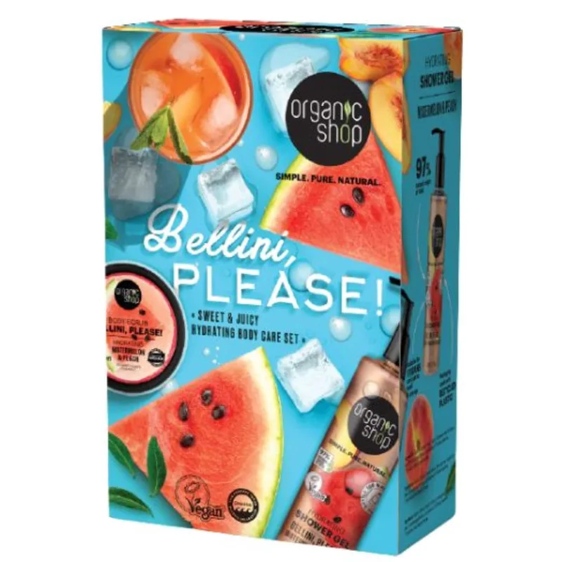 Organic Shop Promo Hydrating Watermelon & Peach Body Shower Gel 280ml & Body Scrub 100ml