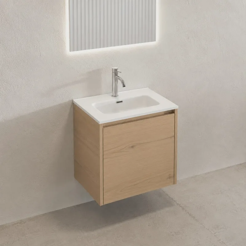 Έπιπλο Minos με Μεγάλο Ύψος (55cm) για Μικρά WC με 1 Ντουλάπι σε Φυσικό Δρυς (50x39cm)