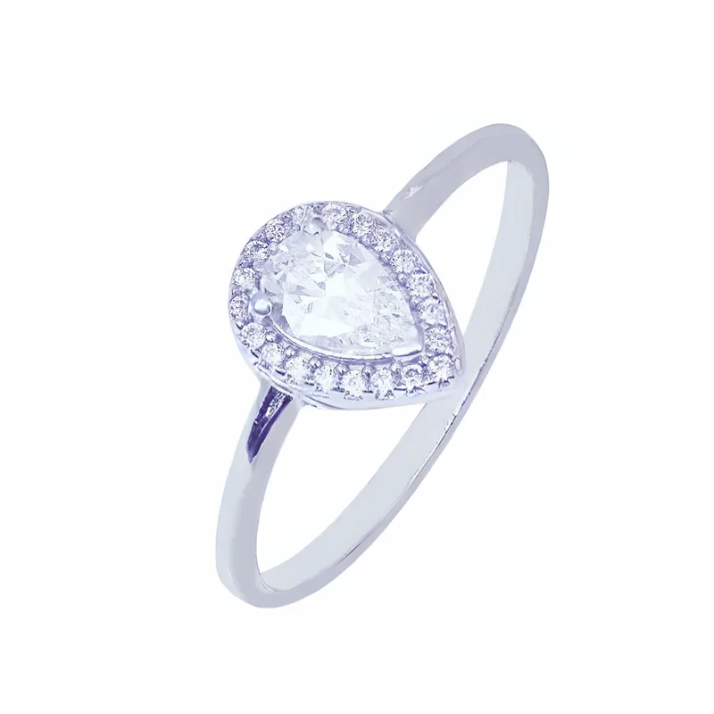 Δακτυλίδι Δάκρυ Λευκόχρυσο κ14 Ν53 με zircon Filva 52017
