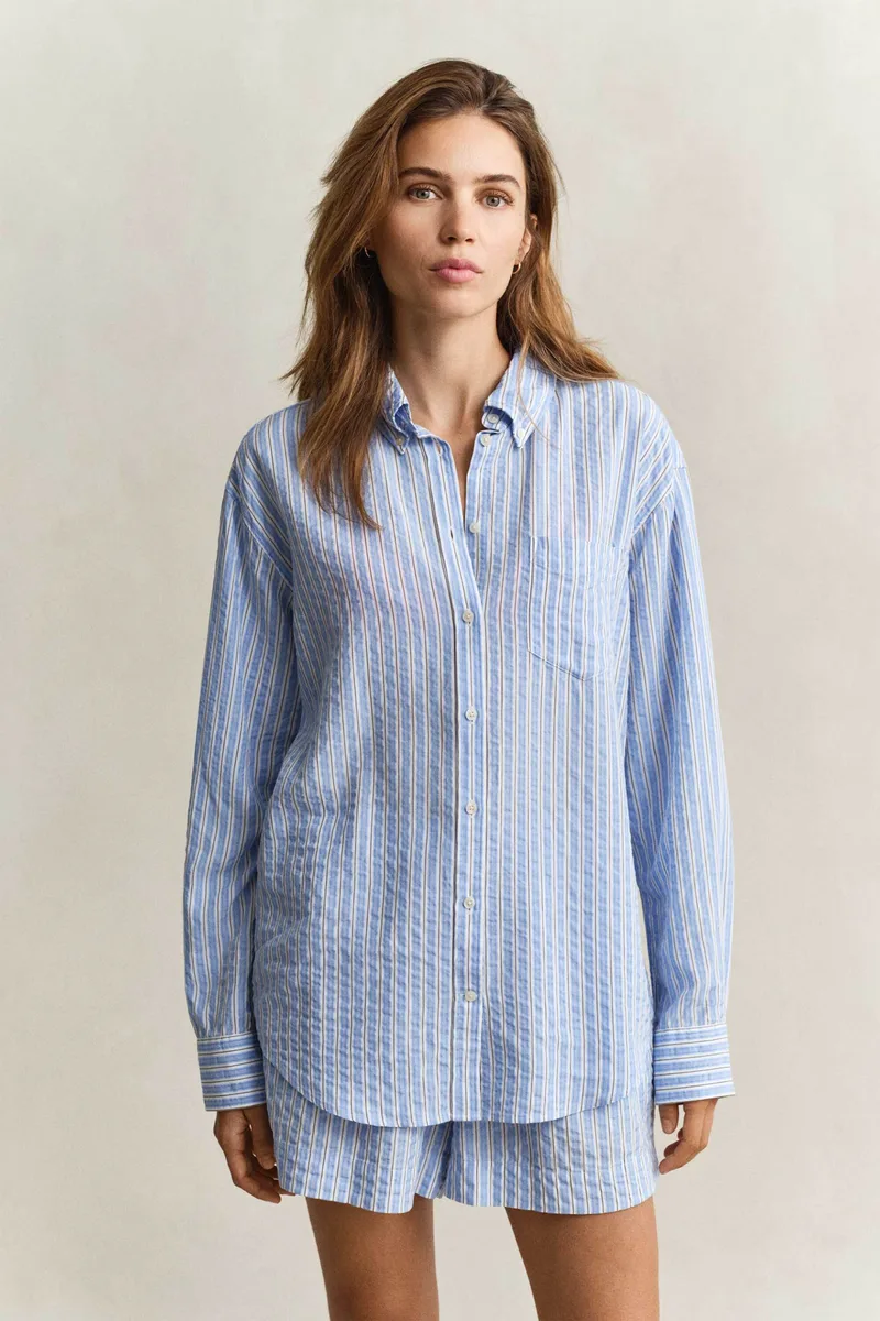 Gant γυναικείο πουκάμισο button down με ριγέ σχέδιο και τσέπη Relaxed Fit - 4300615 Μπλε Ανοιχτό