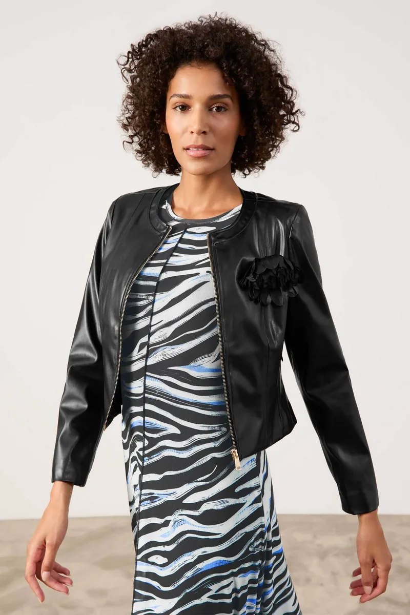 Gerry Weber γυναικείο jacket faux δέρμα με απλικέ λουλούδι - 430026-31227 Μαύρο