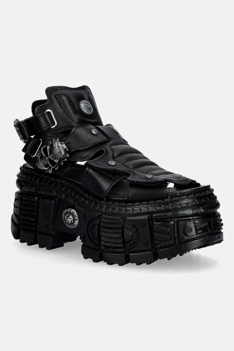 New Rock σανδάλια γυναικεία δερμάτινα ITALI NEGRO, TANK CASCO NEGRO PIN LATERA