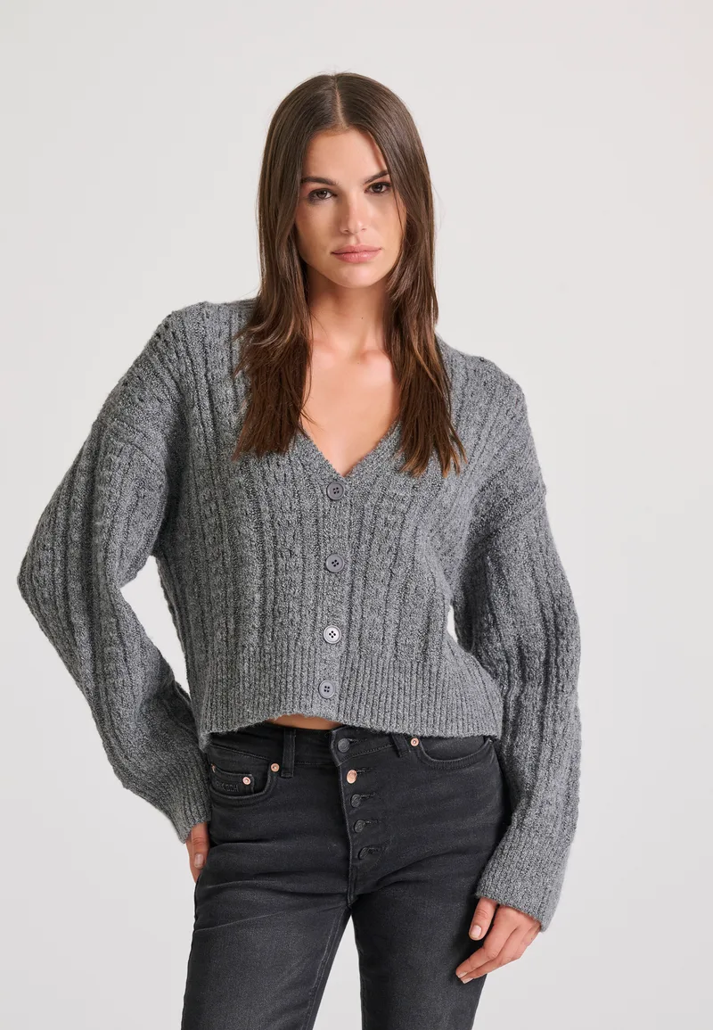 Relaxed fit cropped πλεκτή ζακέτα με σχέδιο στην πλέξη