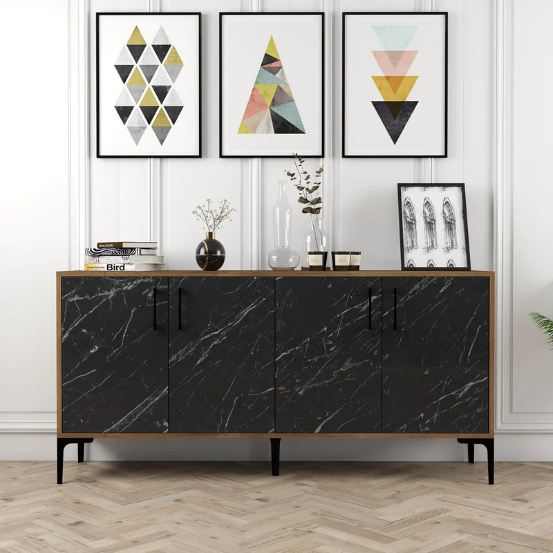 Κονσόλα Kiev 160 - Walnut, Black Marble 845Hct5327 (160x78x35)