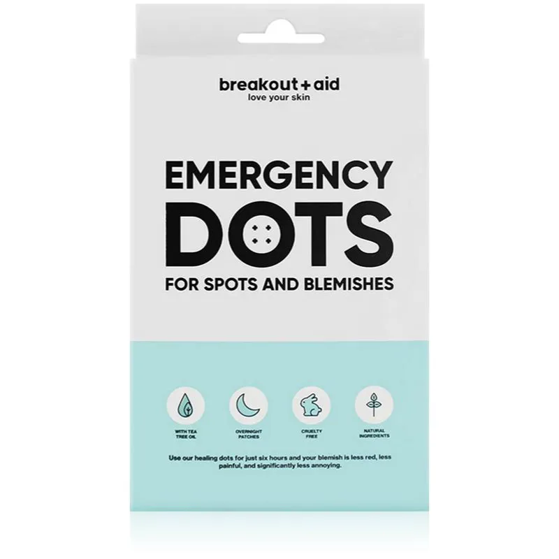 breakout + aid Emergency Dots For Spots and Blemishes τοπική φροντίδα κατά της ακμής για πρόσωπο, ντεκολτέ και πλάτη με λάδι τειόδεντρου 72 τμχ