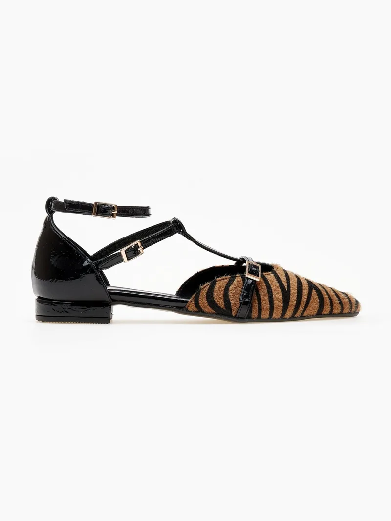 TFP Ponyskin Pointed Ballerinas - 122 - Black/Beige