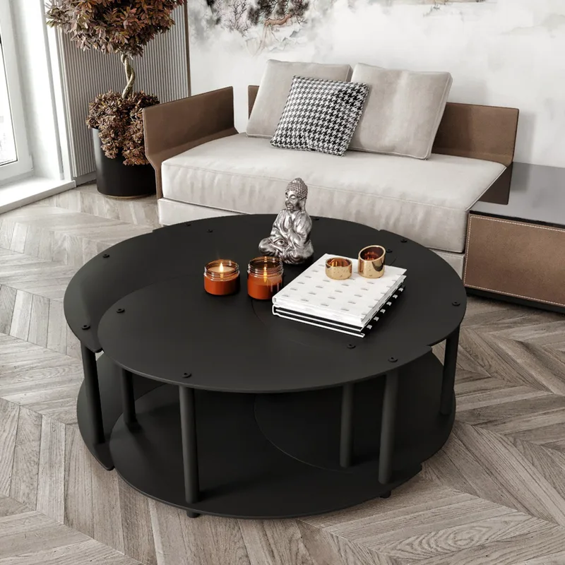 Σετ Τραπεζάκια Σαλονιού Yin Yang 4 70 - Black 282Ptr1526 (Φ70)