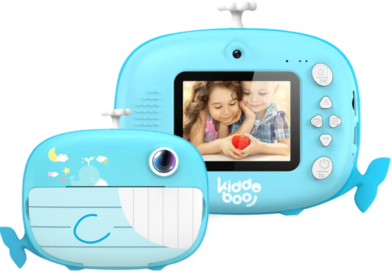 Παιδική Φωτογραφική Μηχανή Kiddoboo FotoFun 2 Whale με Οθόνη 2.4'' / 3 x Ρολά Εκτύπωσης για Άμεση Θερμική Εκτύπωση / 5 x Μαρκαδόροι / SD Card 32GB / Λουράκι Λαιμού - Blue (KBP82BLU)