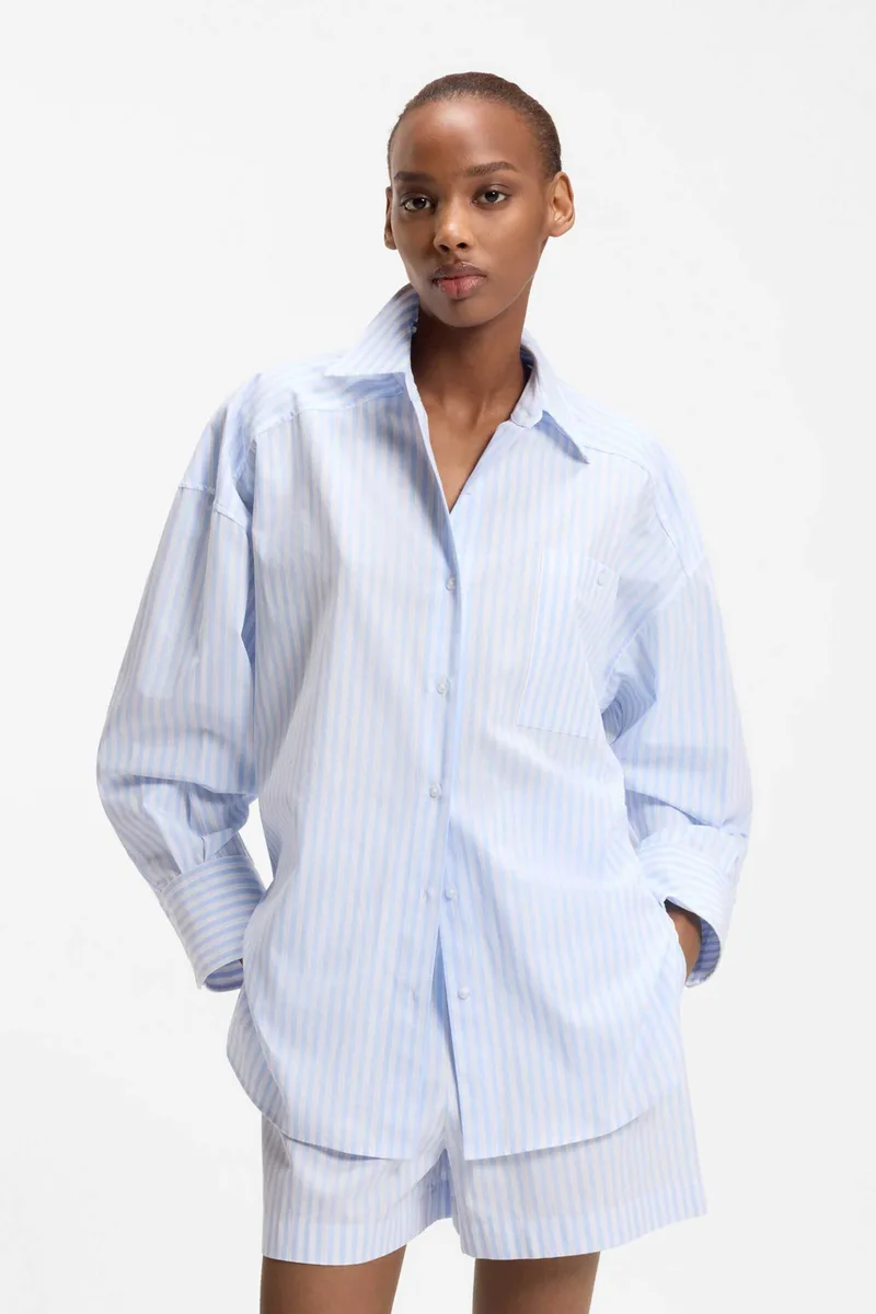 Hugo Boss γυναικείο πουκάμισο ριγέ Relaxed Fit "Eustyna" - 50559532 Γαλάζιο