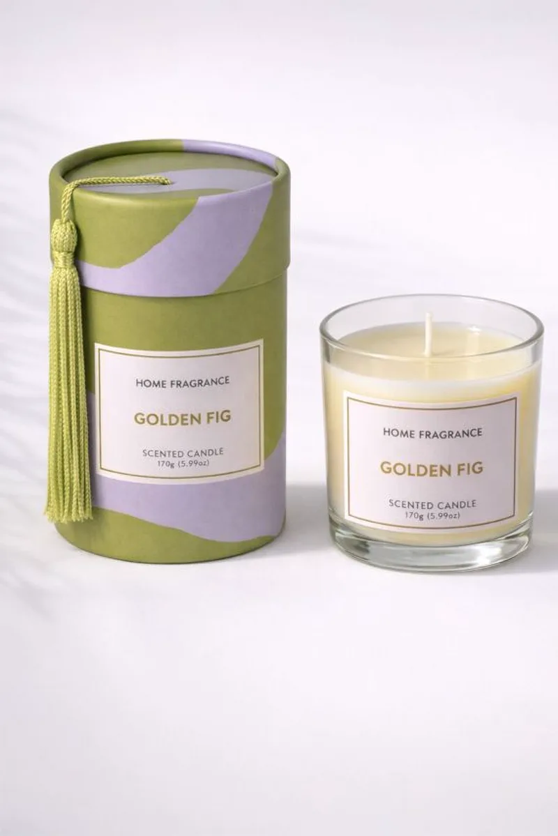 Κερι Αρωματικο Σε Ποτηρι Με Αρωμα Golden Fig 170Gr 8.5x8.5x10.5cm Πράσινο Kaeming