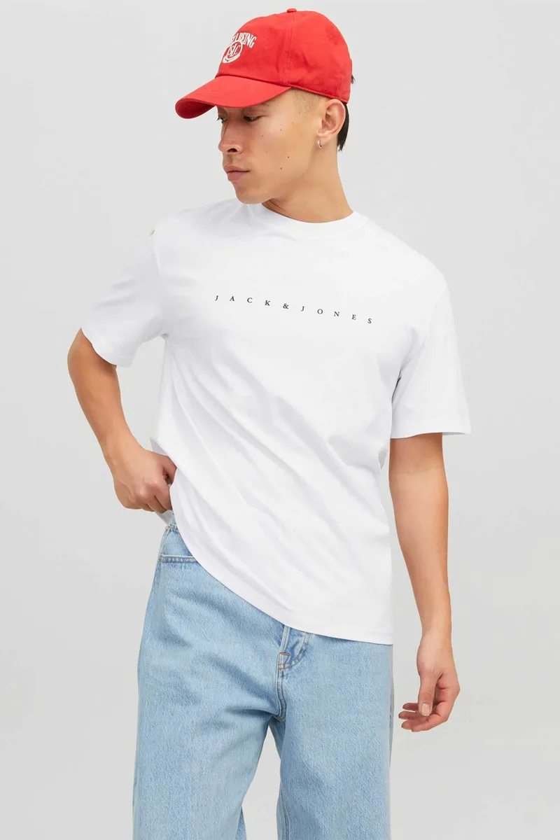 JACK & JONES ανδρικό T-shirt μονόχρωμο με logo print Relaxed Fit - 12234746 Λευκό