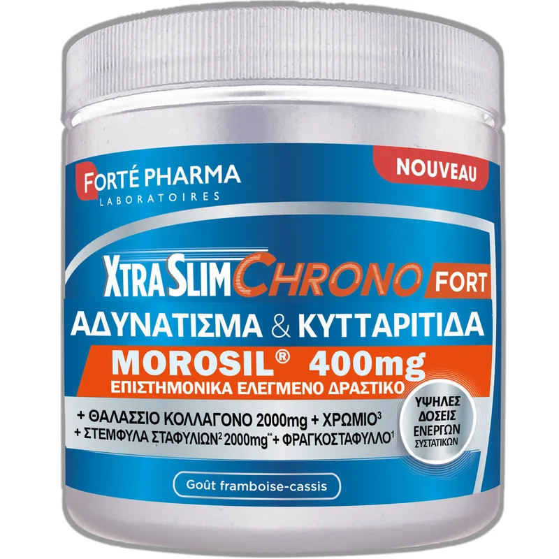 Forte Pharma XtraSlim Chrono Fort Morosol 400mg Συμπλήρωμα Διατροφής Εκχυλίσματος Βοτάνων, Κολλαγόνου & Μετάλλων για Απώλεια Βάρους & Μείωση της Κυτταρίτιδας με Γεύση Βατόμουρο & Μαύρο Φραγκοστάφυλο 205g