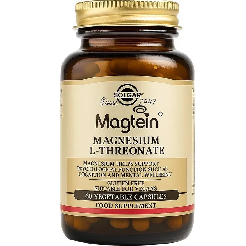 Solgar Magtein Magnesium L-Threonate Συμπλήρωμα Διατροφής Μαγνησίου ως L-θρεονικό Μαγνήσιο & Εκχυλίσματος Φρούτων & Λαχανικών για Πνευματική Διαύγεια & Υποστήριξη της Εγκεφαλικής Λειτουργίας 60veg.caps