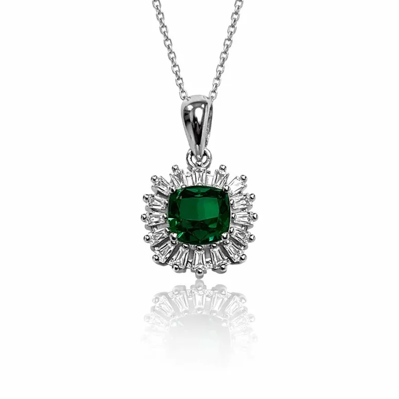 Γυναικείο Ασημένιο Κολιέ Ροζέτα 925 με London Green Ζιργκόν