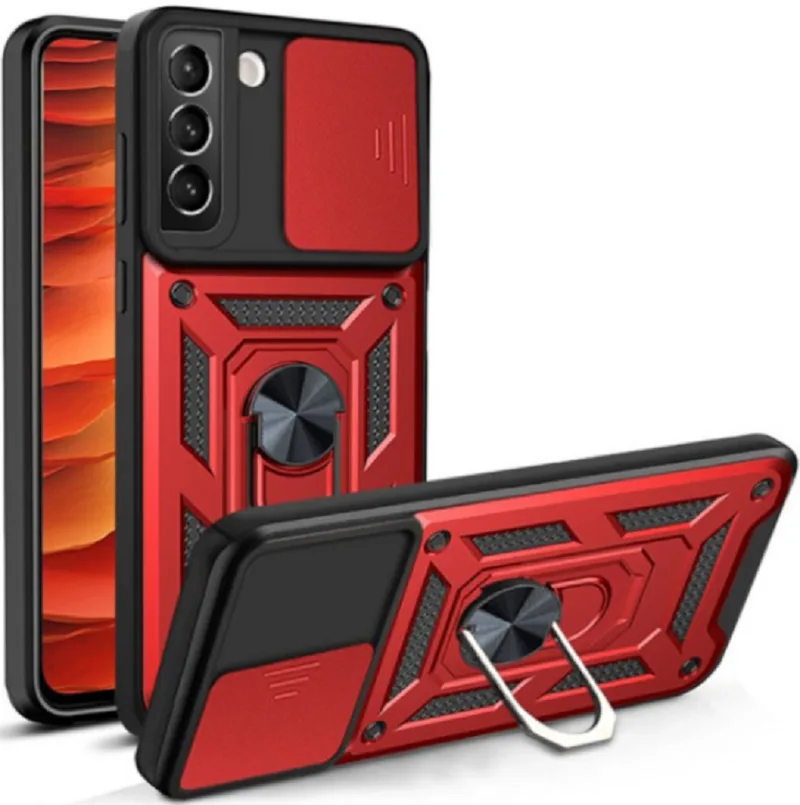 Bodycell Armor Slide - Ανθεκτική Θήκη Samsung Galaxy S22 5G με Κάλυμμα για την Κάμερα & Μεταλλικό Ring Holder - Red (5206015013386)
