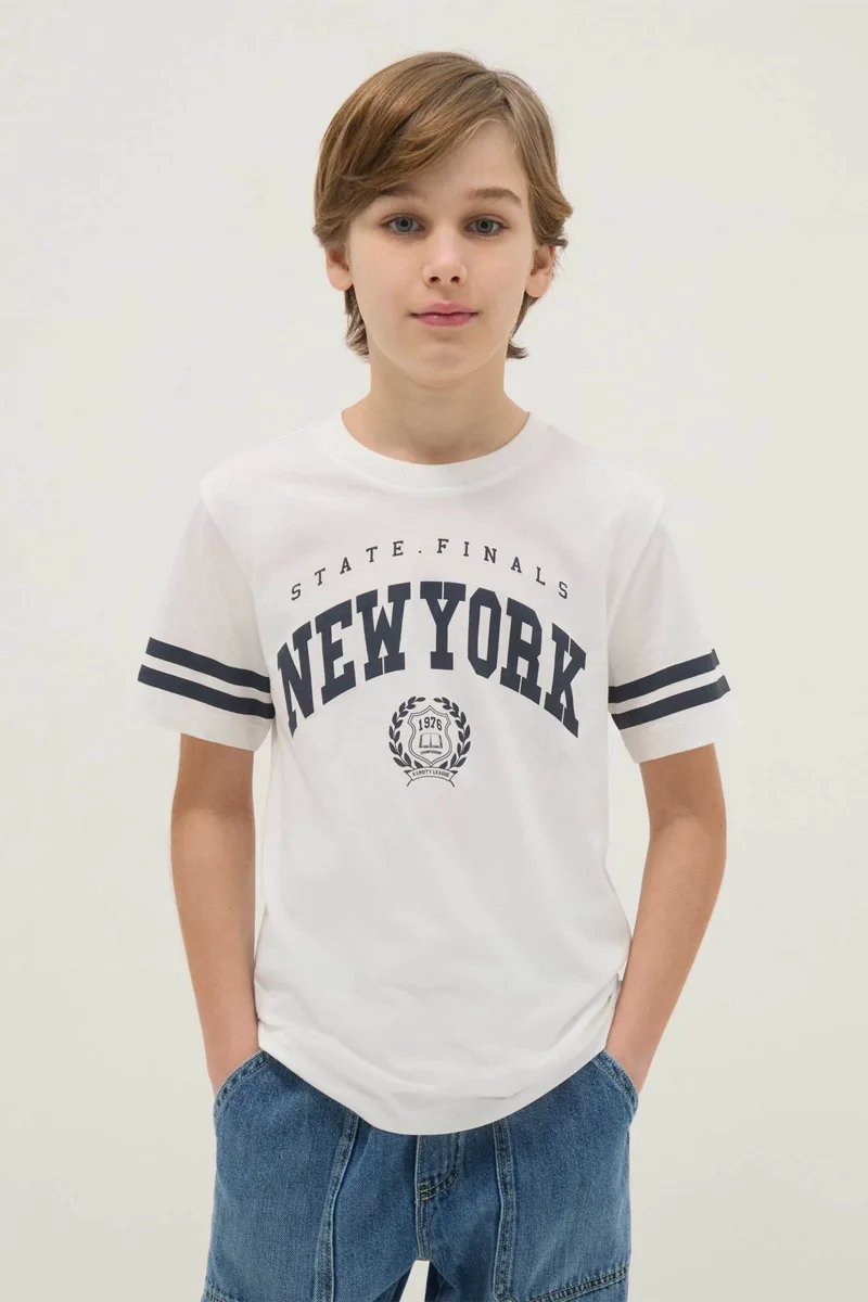 OVS παιδικό T-shirt με lettering print Regular Fit - 002574170 Λευκό