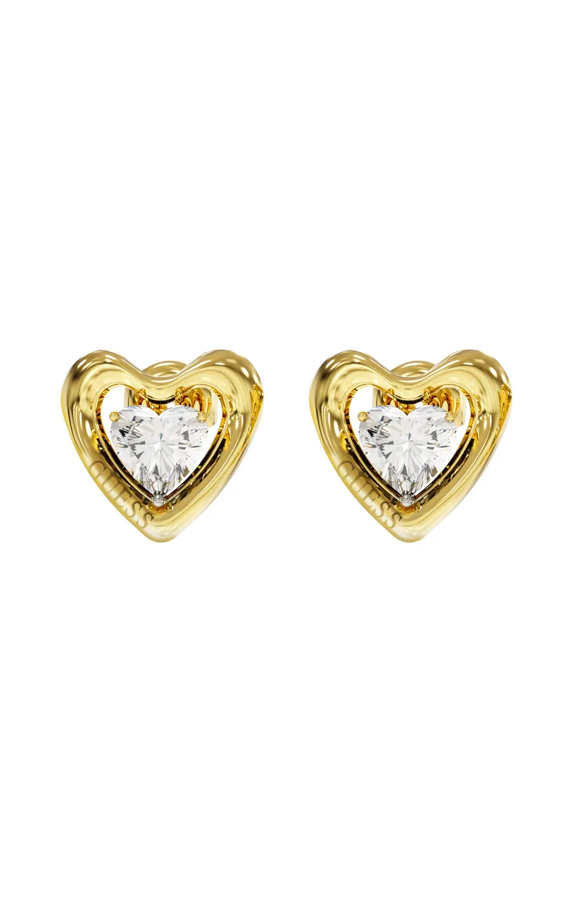 GUESS STEEL BELOVED JUBE06097JWYGT/U Σκουλαρίκια Χρυσά Με Πέτρα Και Λογότυπο