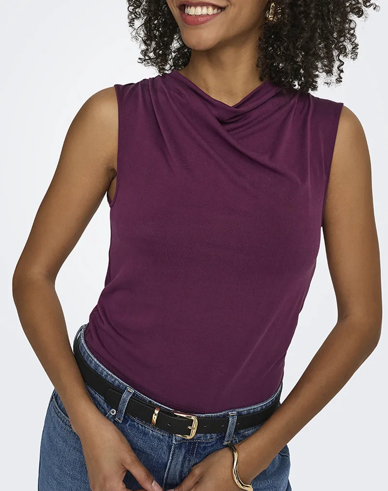 ONLY ONLHANNAH S/L WATERFALL TOP JRS 15371575-GRAPE WINE Purple
